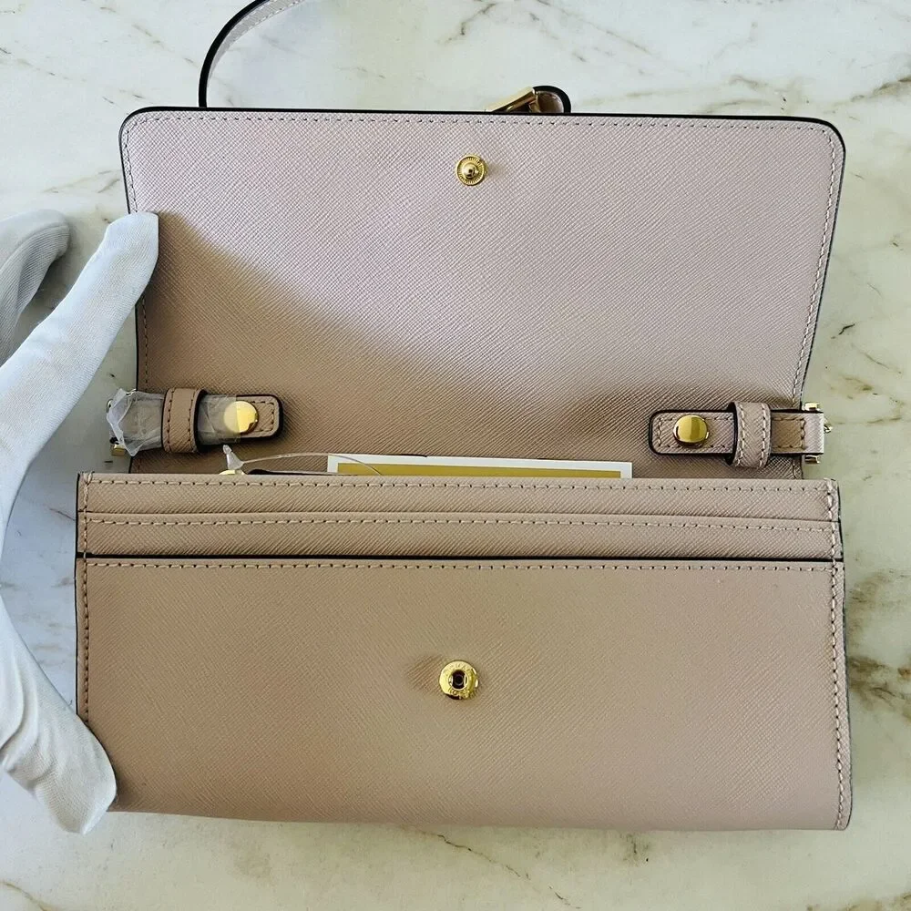 MICHAEL KORS Jet Set Charm Soft Pink Leather Wallet On A Chain Crossbody Bag